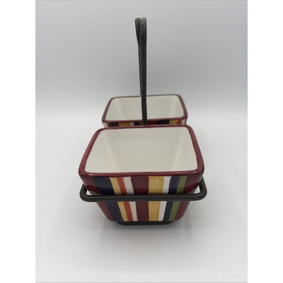 Pampered Chef Simple Additions Striped Square Condiment Bowls & Metal Caddy 1944 - Picture 3 of 7